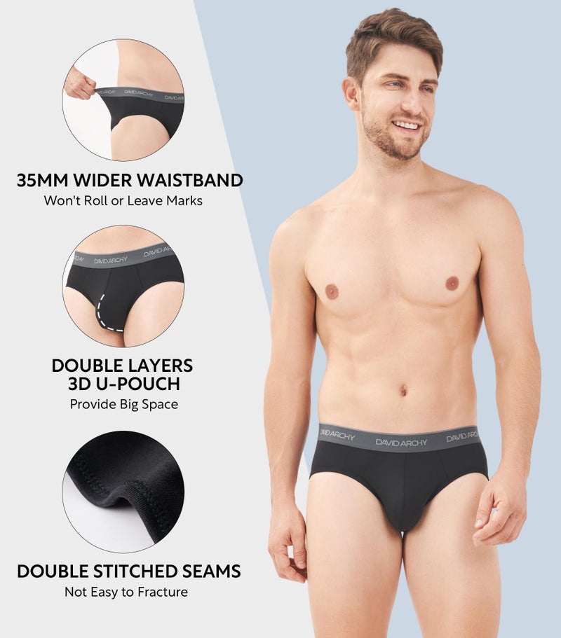 DAVID ARCHY Men's Briefs Rayon Made From Bamboo Underwear Pouch Breathable Super Soft Comfort Briefs Lightweight No Fly 4 Pack (S, Black/Navy Blue/Olive Green/Heather Gray-4 Pack) - Image 5